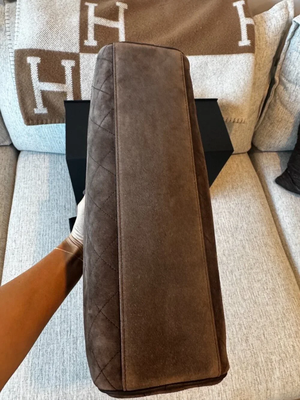 Authentic Chanel Large Perfect Bowling Bag in Brown 26B